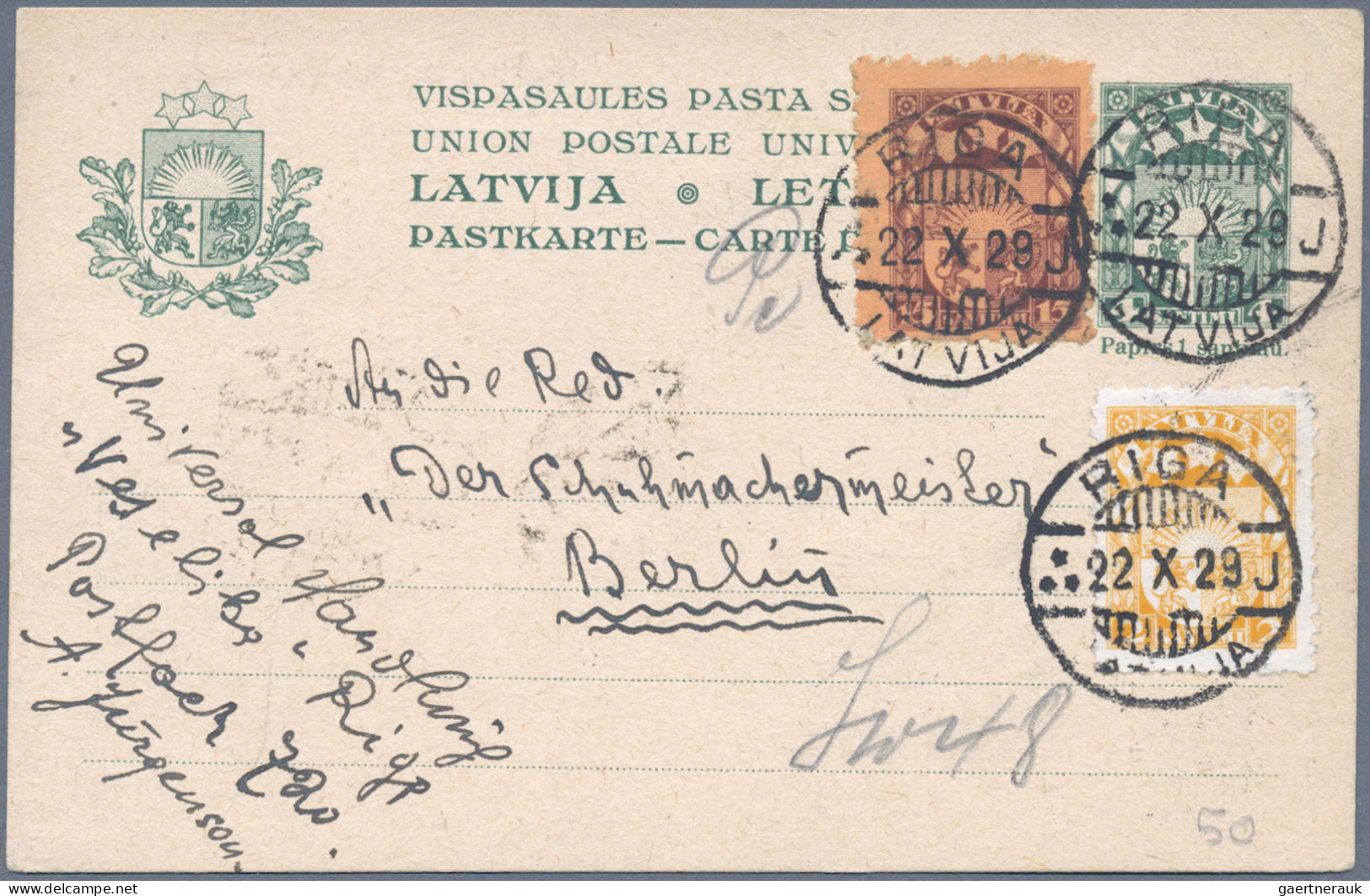 Latvia - Postal Stationery: 1923/1935, Lot Of Twelve Commercially Used Stationer - Latvia