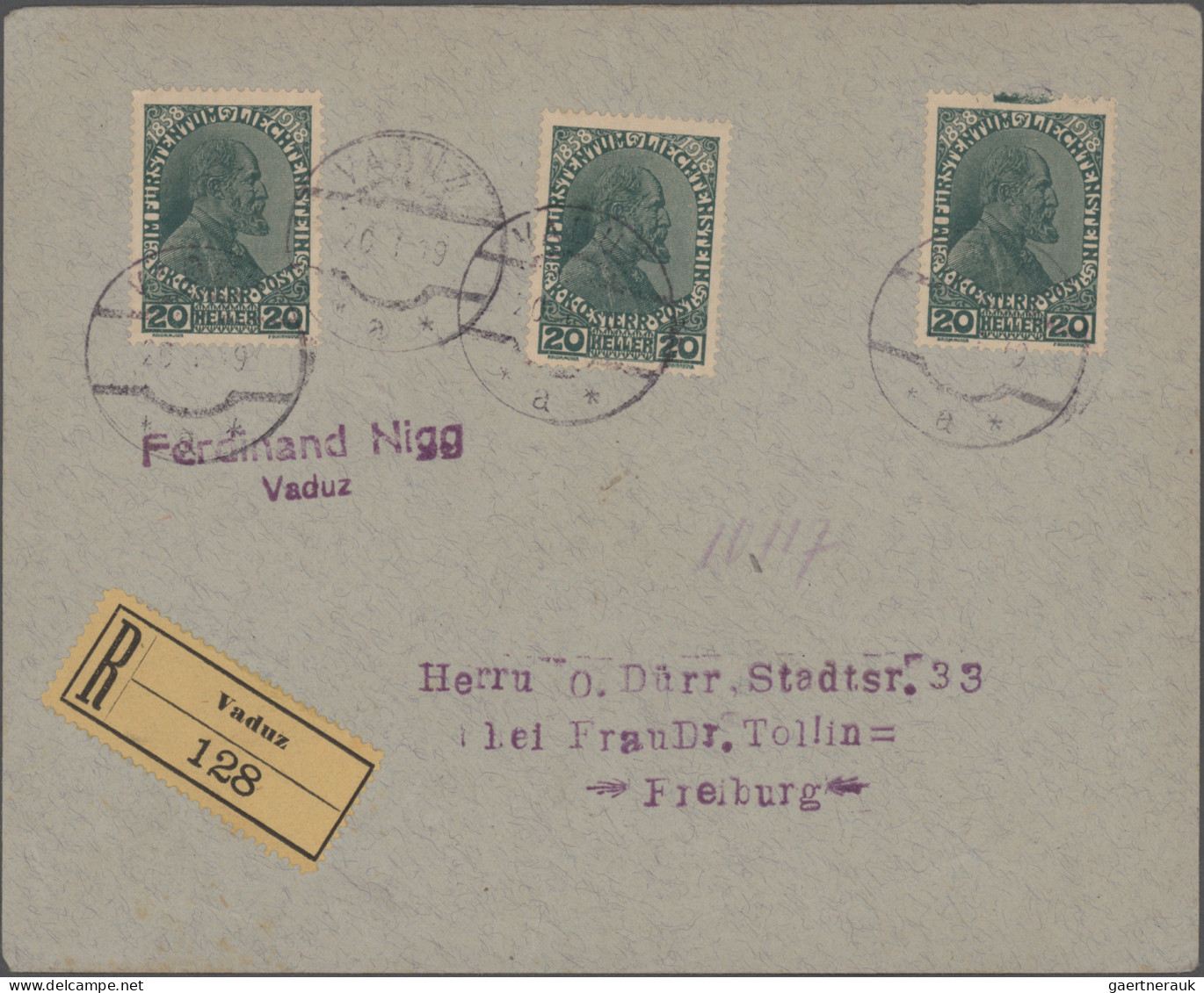 Liechtenstein: 1912/1921, Posten Mit 20 Zum Teil Interessanten Belegen, Dabei Au - Lotti/Collezioni