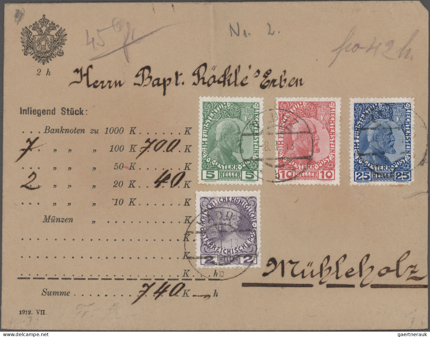 Liechtenstein: 1912/1921, Posten Mit 20 Zum Teil Interessanten Belegen, Dabei Au - Lotes/Colecciones