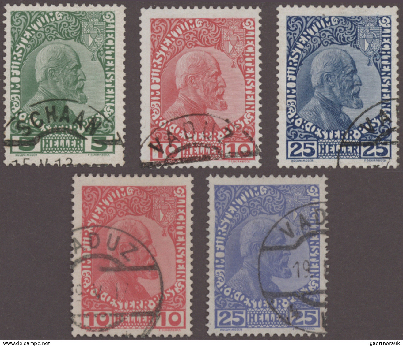 Liechtenstein: 1912-29/1953: Lot Mit 12 Gebrauchten Marken Und Einer GA, Dabei F - Collections