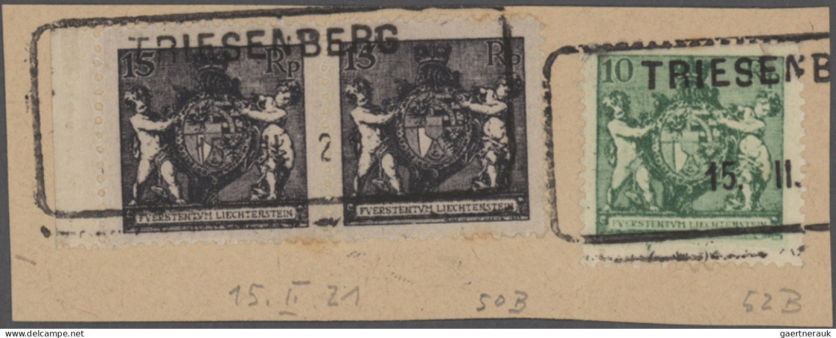 Liechtenstein: 1921/1962, AUSHILFSSTEMPEL, Sammlung Mit 9 Belegen Und 5 Briefstü - Collections