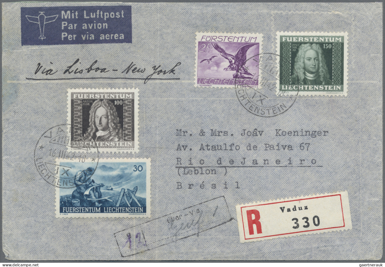 Liechtenstein: 1930/1946, Posten Mit 60 Briefen Und Karten Mit Interessanten Fra - Lotti/Collezioni