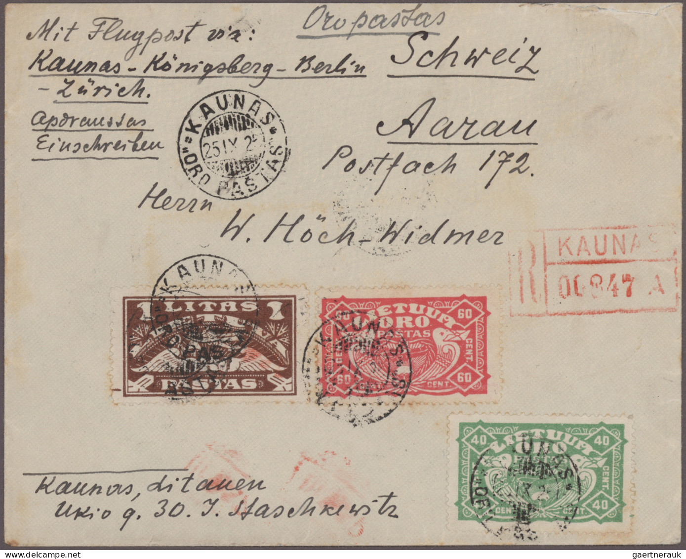 Lithuania: 1921/1939, Lot Of Seven Covers/cards, E.g. Two Registered Airmail Cov - Litauen