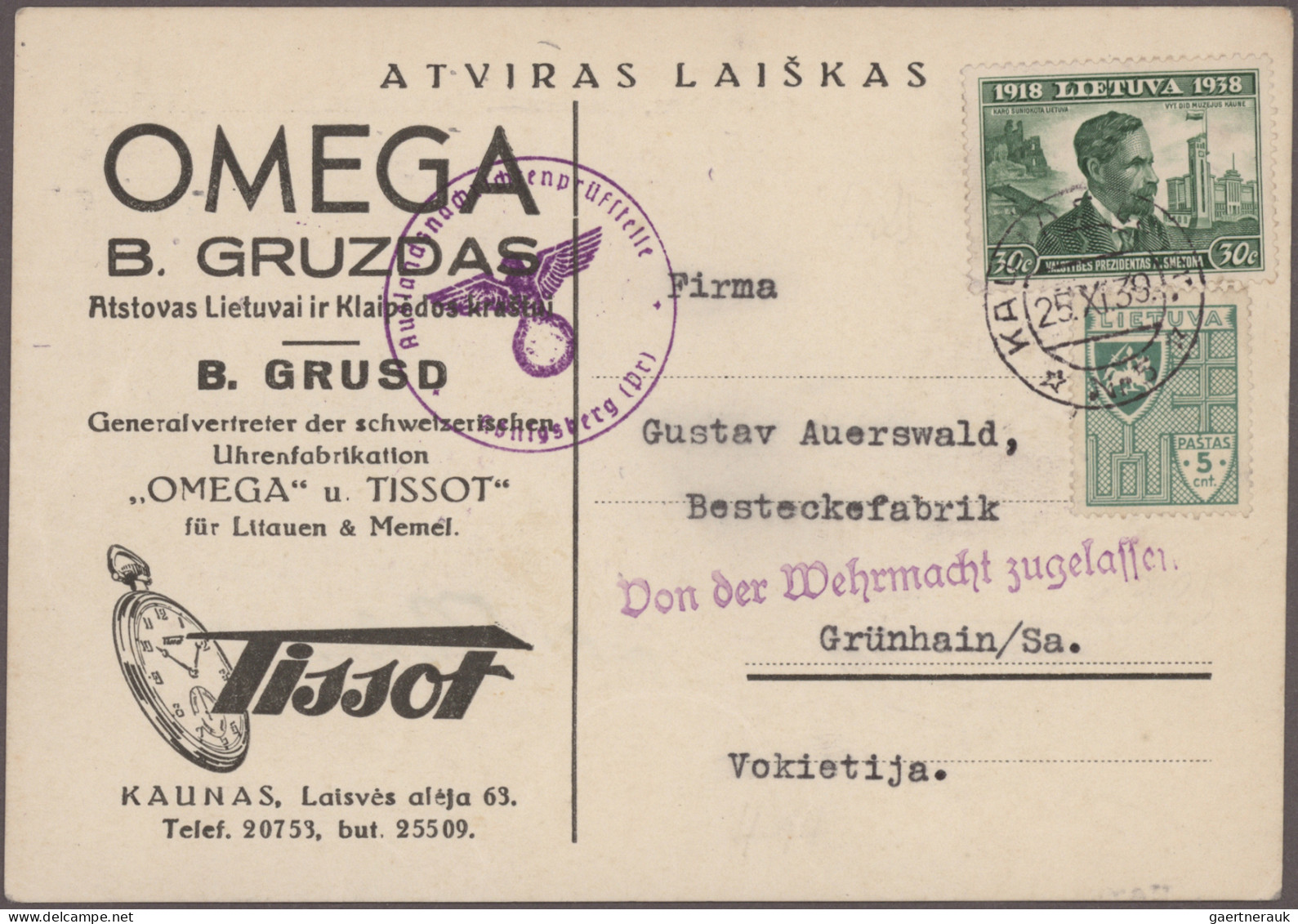 Lithuania: 1921/1939, Lot Of Seven Covers/cards, E.g. Two Registered Airmail Cov - Lithuania