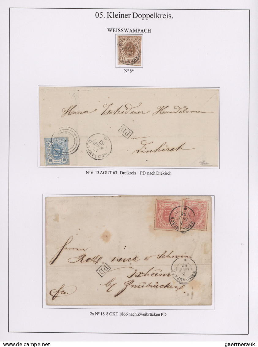 Luxembourg: 1847/1876, Les cachets "PETIT FRANÇAIS", exhibit well arranged on 66
