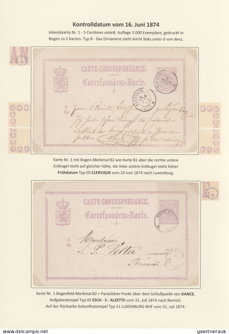 Luxembourg - Postal Stationery: 1874/1878, Die Bogenfeldmerkmale Der Frühen Ganz - Stamped Stationery