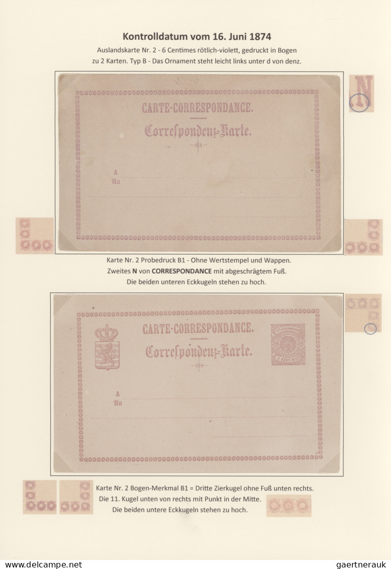 Luxembourg - Postal Stationery: 1874/1878, Die Bogenfeldmerkmale der frühen Ganz