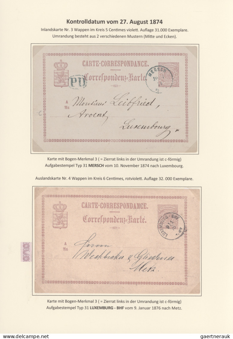 Luxembourg - Postal Stationery: 1874/1878, Die Bogenfeldmerkmale der frühen Ganz