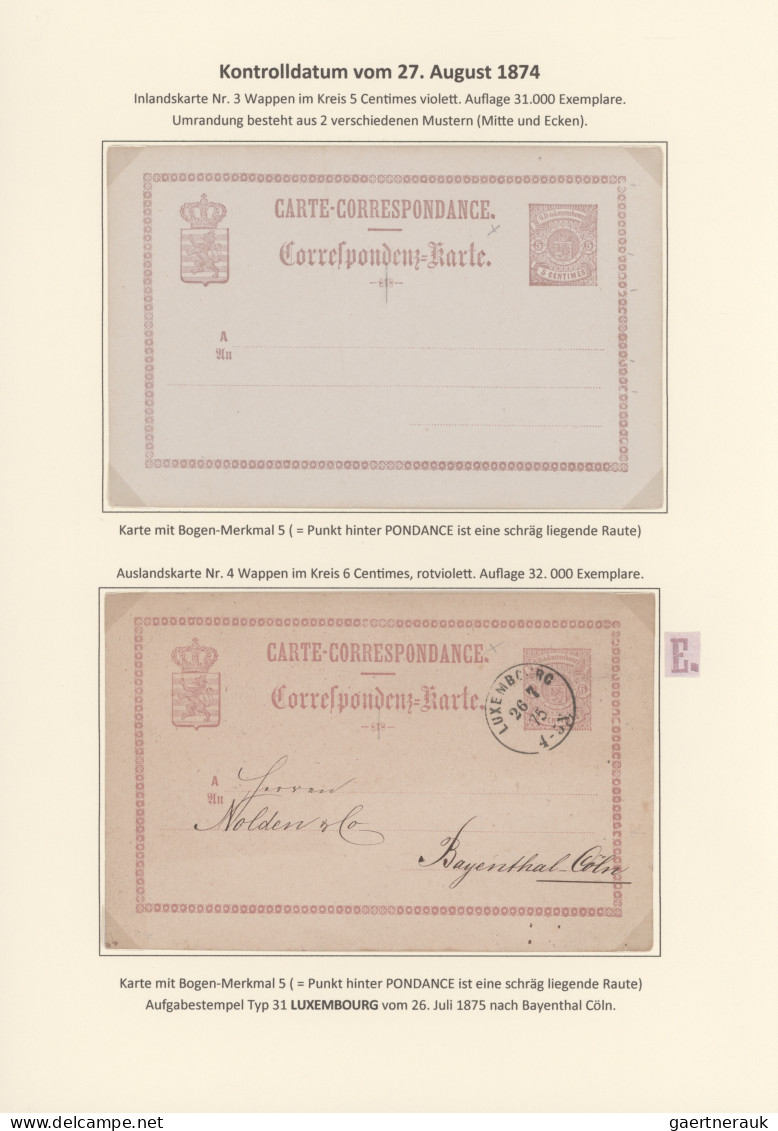 Luxembourg - Postal Stationery: 1874/1878, Die Bogenfeldmerkmale der frühen Ganz