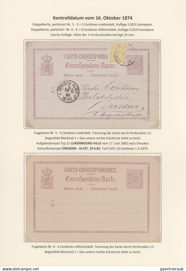 Luxembourg - Postal Stationery: 1874/1878, Die Bogenfeldmerkmale der frühen Ganz