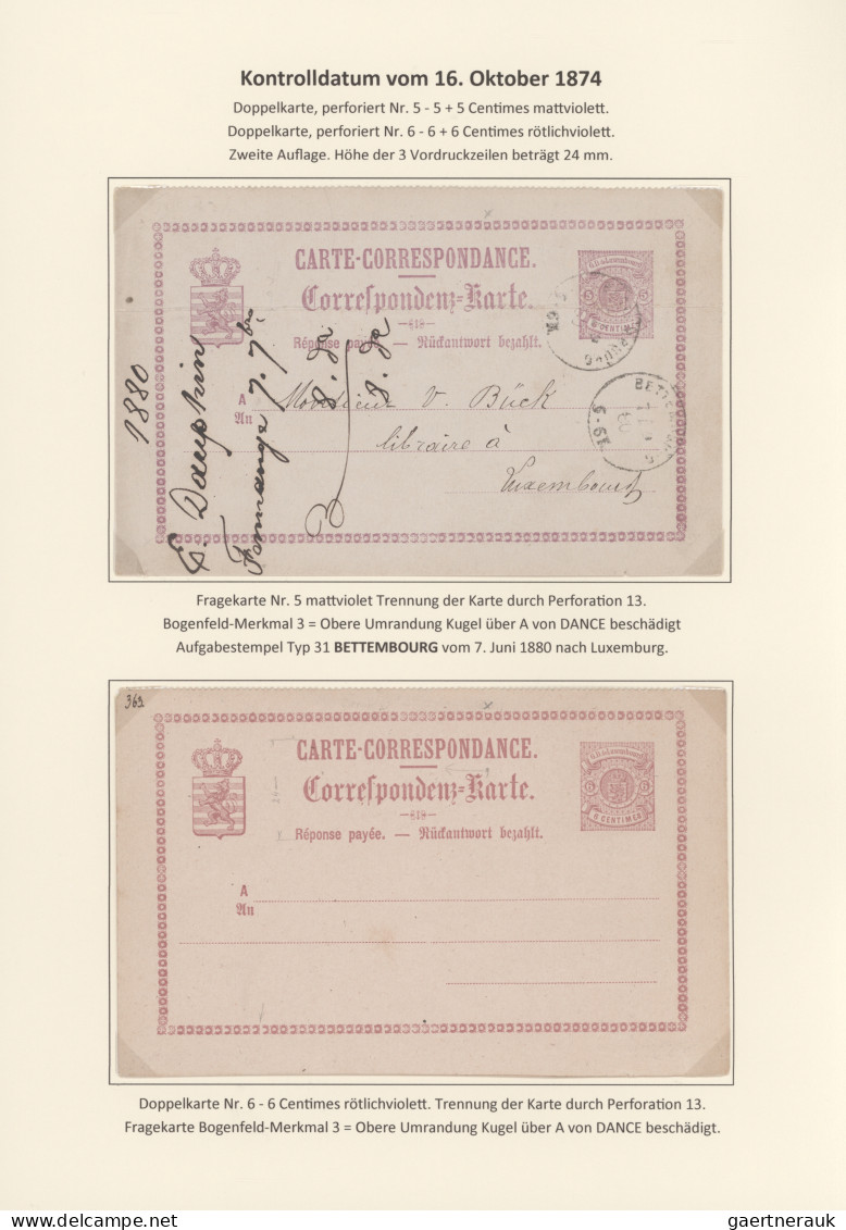 Luxembourg - Postal Stationery: 1874/1878, Die Bogenfeldmerkmale der frühen Ganz