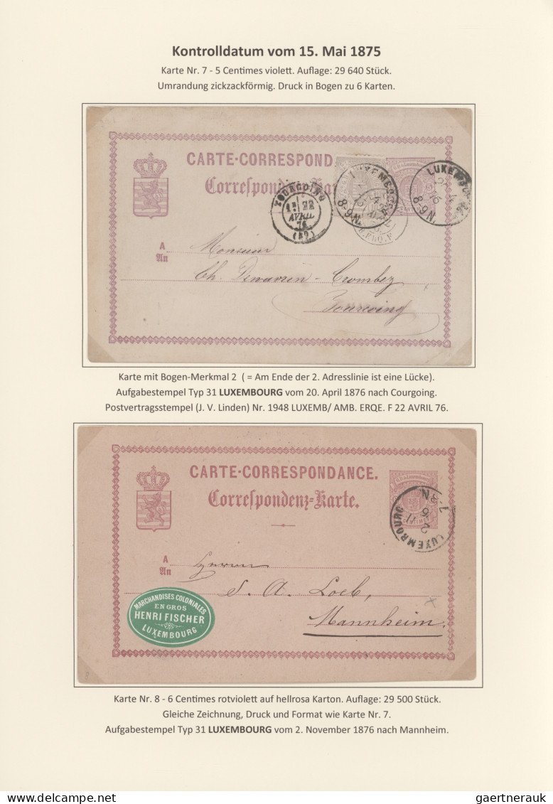 Luxembourg - Postal Stationery: 1874/1878, Die Bogenfeldmerkmale der frühen Ganz