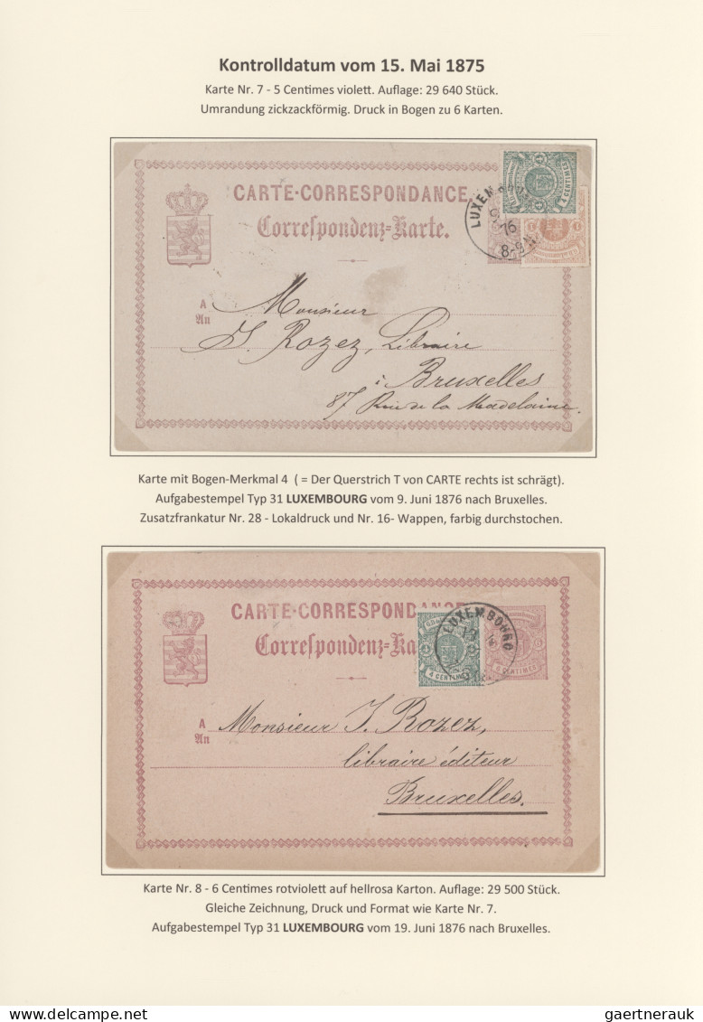 Luxembourg - Postal Stationery: 1874/1878, Die Bogenfeldmerkmale der frühen Ganz