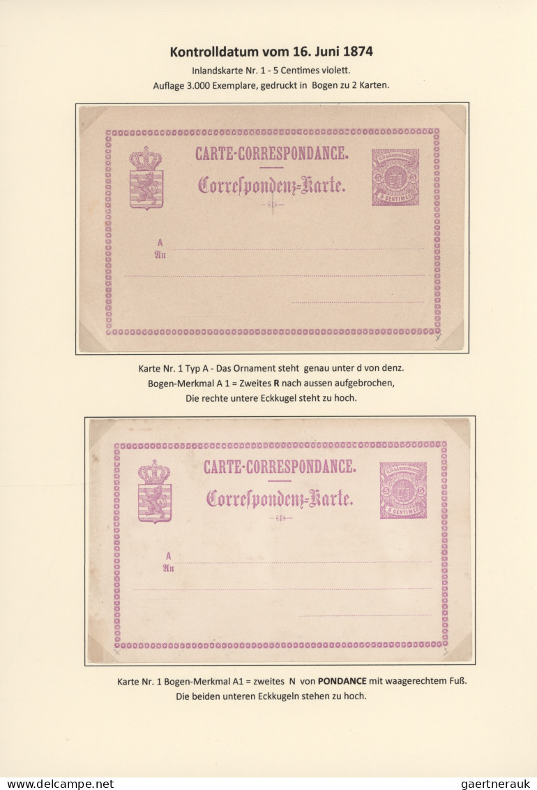 Luxembourg - Postal Stationery: 1874/1878. Die Bogen-Merkmale Der Luxemburgische - Interi Postali