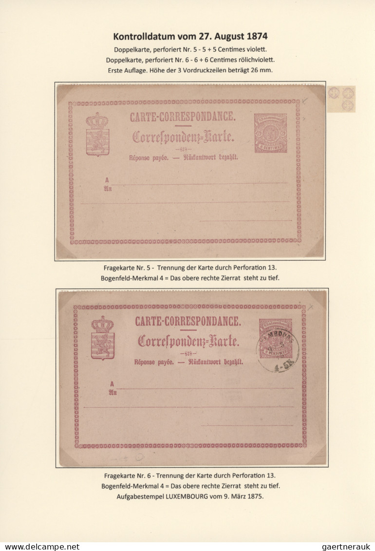 Luxembourg - Postal Stationery: 1874/1878. Die Bogen-Merkmale Der Luxemburgische - Ganzsachen