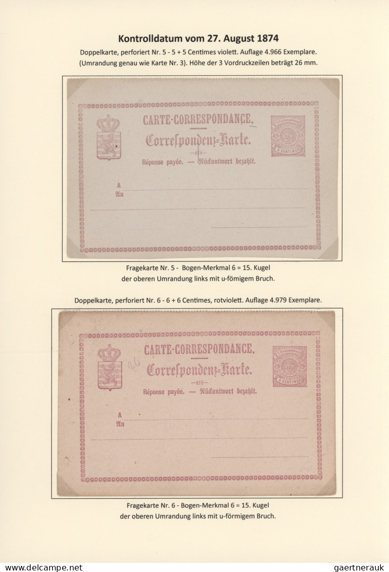 Luxembourg - Postal Stationery: 1874/1878. Die Bogen-Merkmale der Luxemburgische