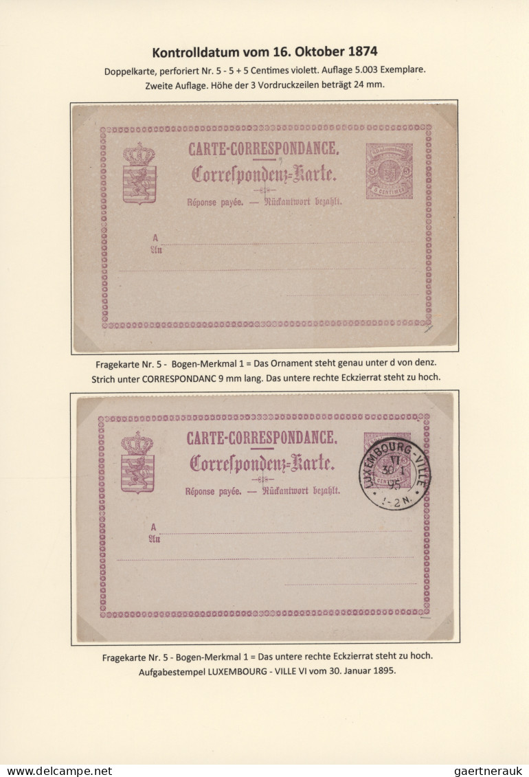 Luxembourg - Postal Stationery: 1874/1878. Die Bogen-Merkmale der Luxemburgische