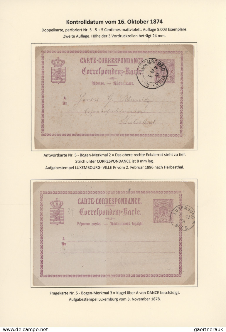 Luxembourg - Postal Stationery: 1874/1878. Die Bogen-Merkmale der Luxemburgische