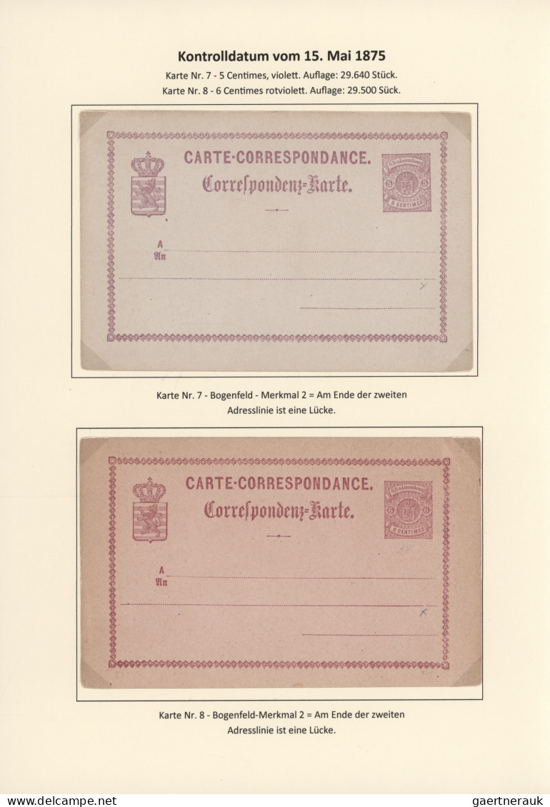 Luxembourg - Postal Stationery: 1874/1878. Die Bogen-Merkmale der Luxemburgische