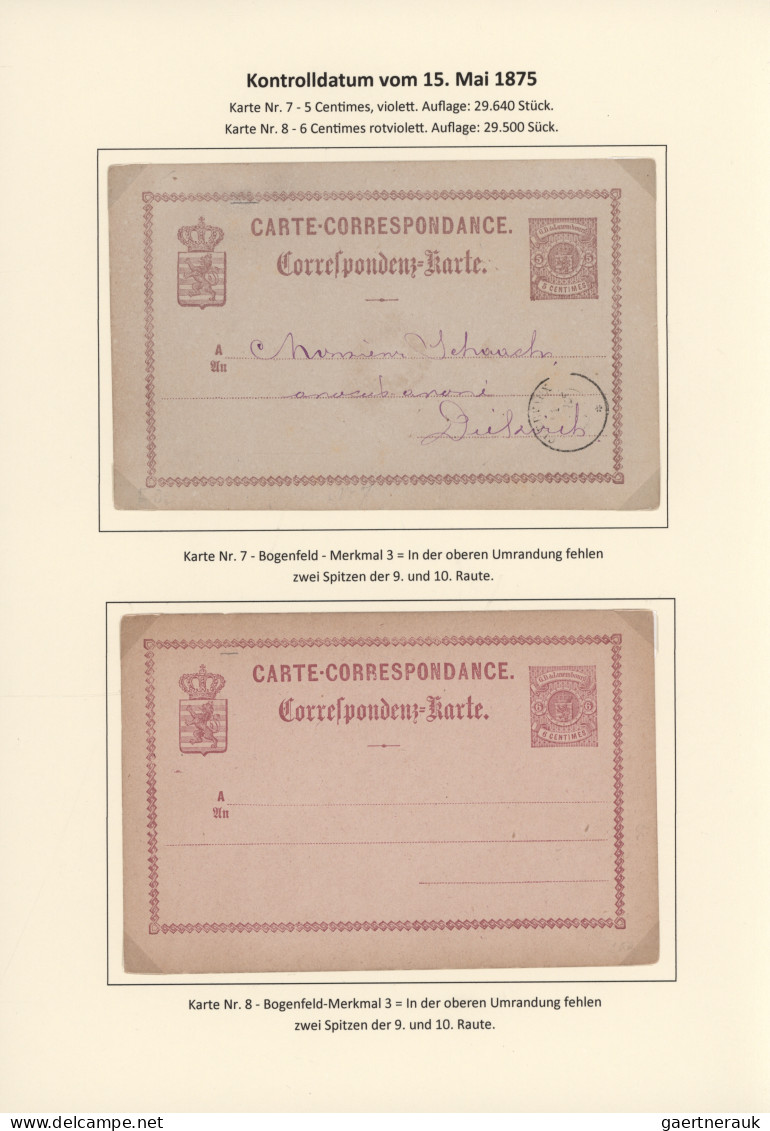 Luxembourg - Postal Stationery: 1874/1878. Die Bogen-Merkmale der Luxemburgische