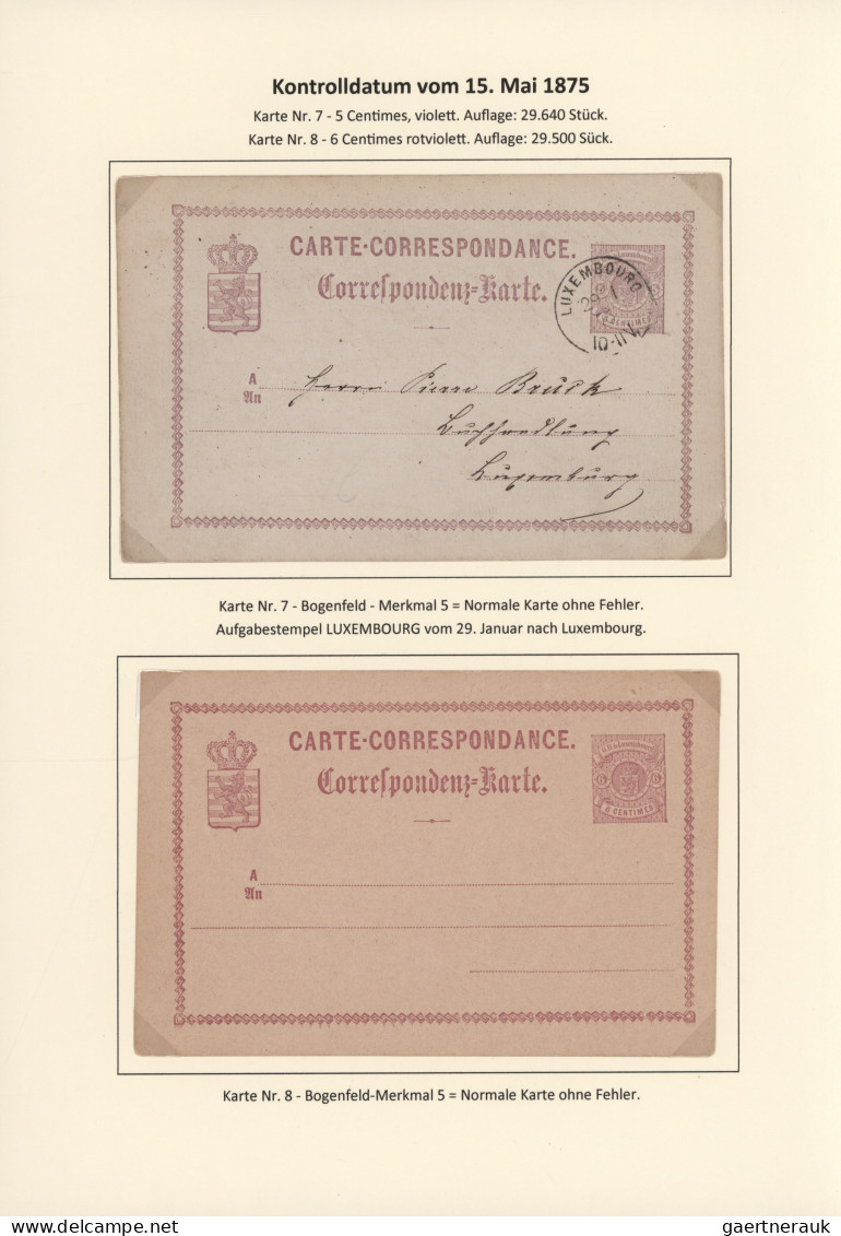 Luxembourg - Postal Stationery: 1874/1878. Die Bogen-Merkmale der Luxemburgische