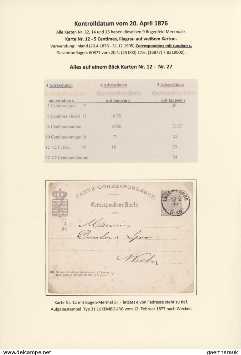 Luxembourg - Postal Stationery: 1874/1878. Die Bogen-Merkmale der Luxemburgische