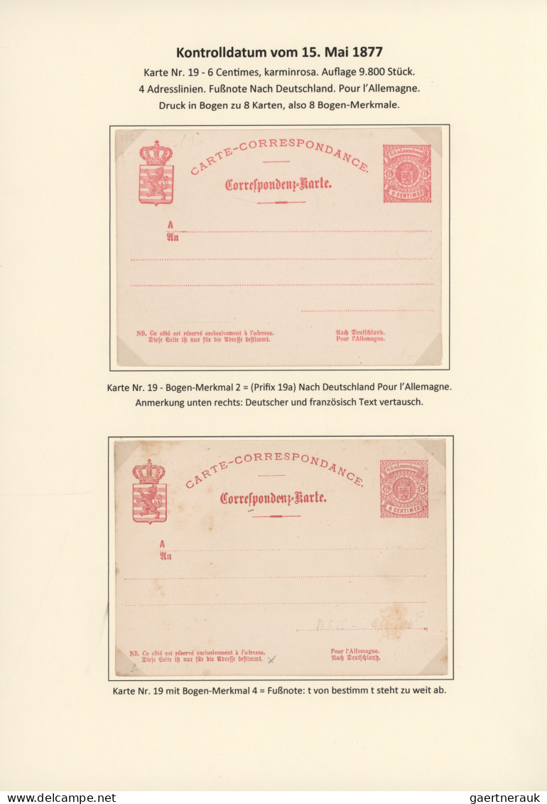 Luxembourg - Postal Stationery: 1874/1878. Die Bogen-Merkmale der Luxemburgische