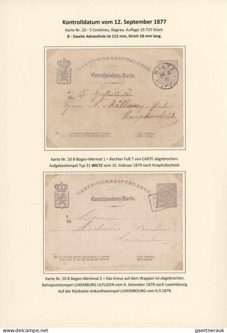 Luxembourg - Postal Stationery: 1874/1878. Die Bogen-Merkmale der Luxemburgische