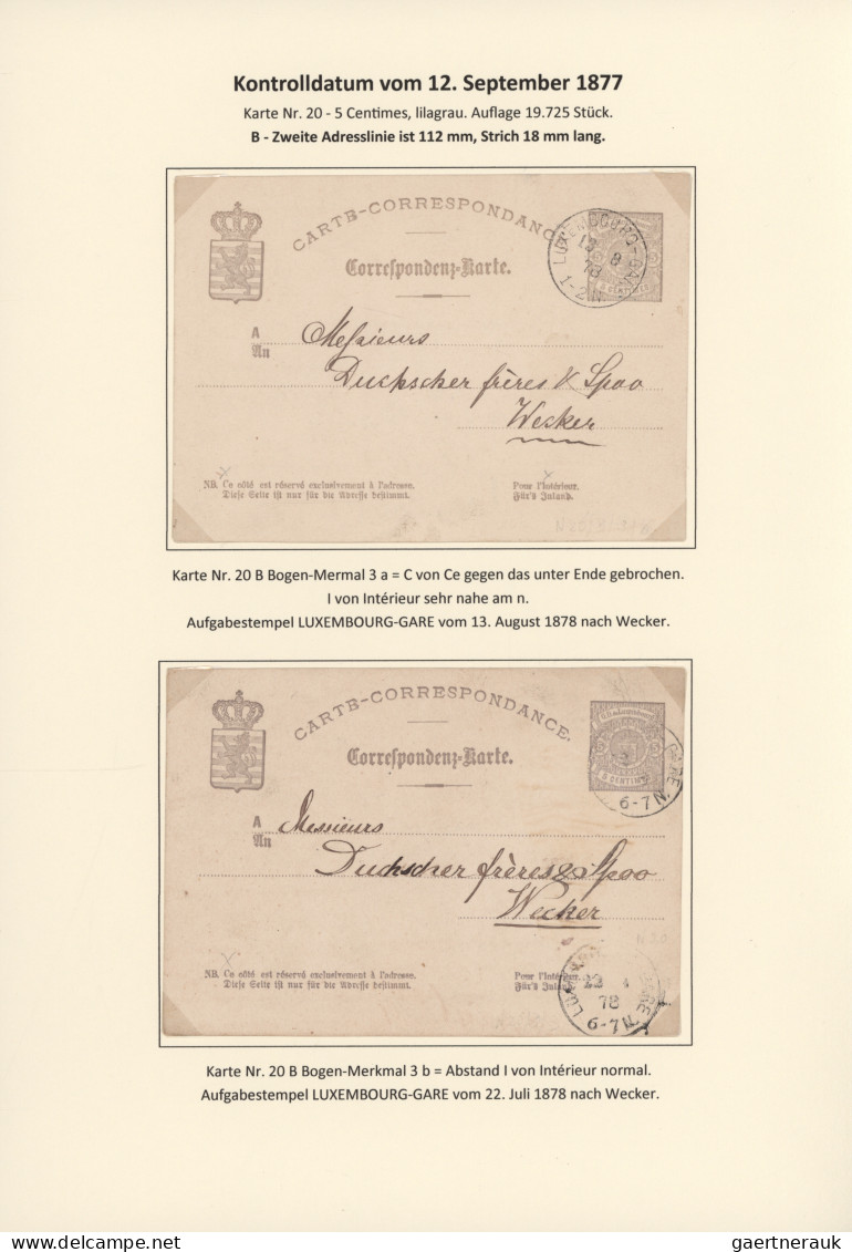 Luxembourg - Postal Stationery: 1874/1878. Die Bogen-Merkmale der Luxemburgische