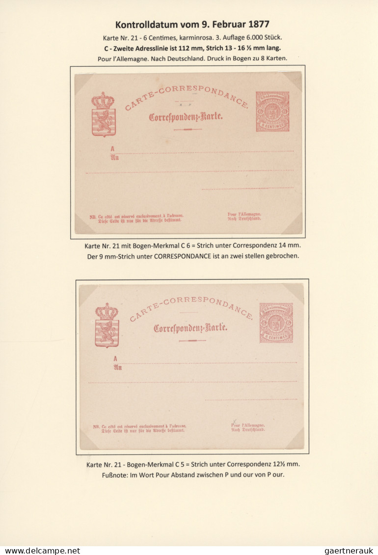 Luxembourg - Postal Stationery: 1874/1878. Die Bogen-Merkmale der Luxemburgische