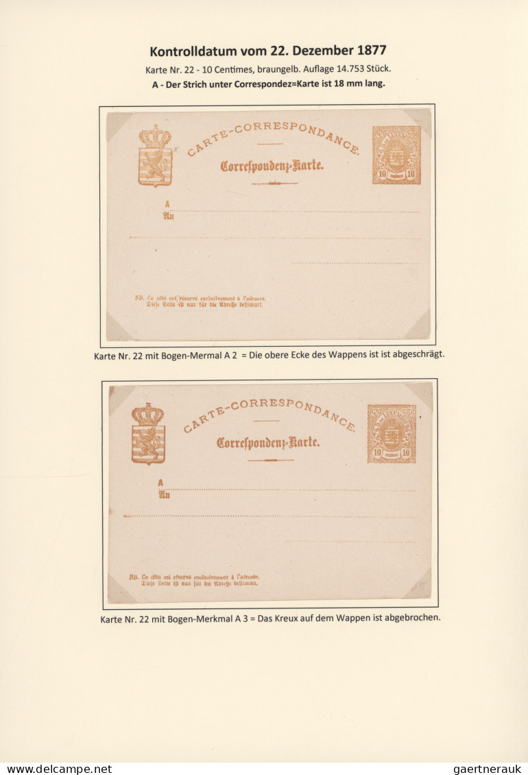 Luxembourg - Postal Stationery: 1874/1878. Die Bogen-Merkmale der Luxemburgische