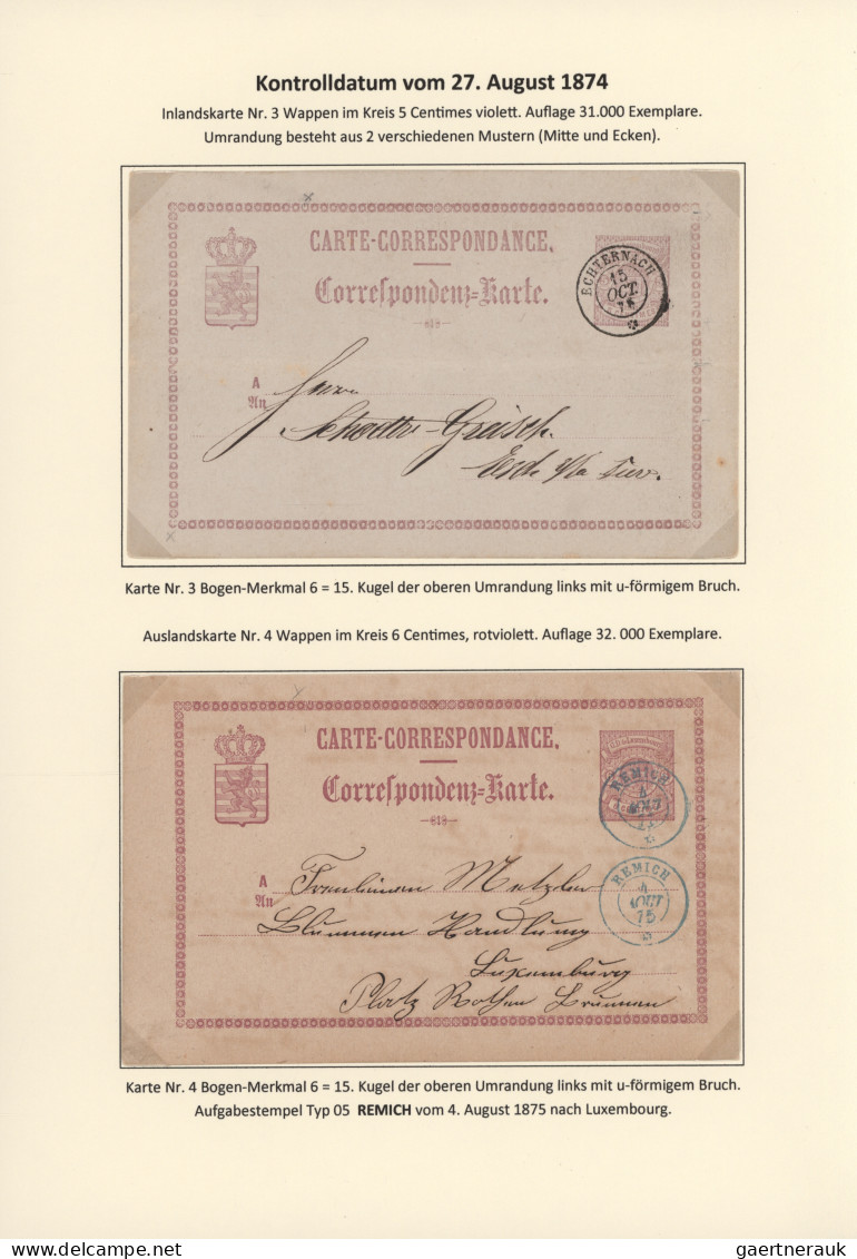 Luxembourg - Postal Stationery: 1874/1878. Die Bogen-Merkmale der Luxemburgische