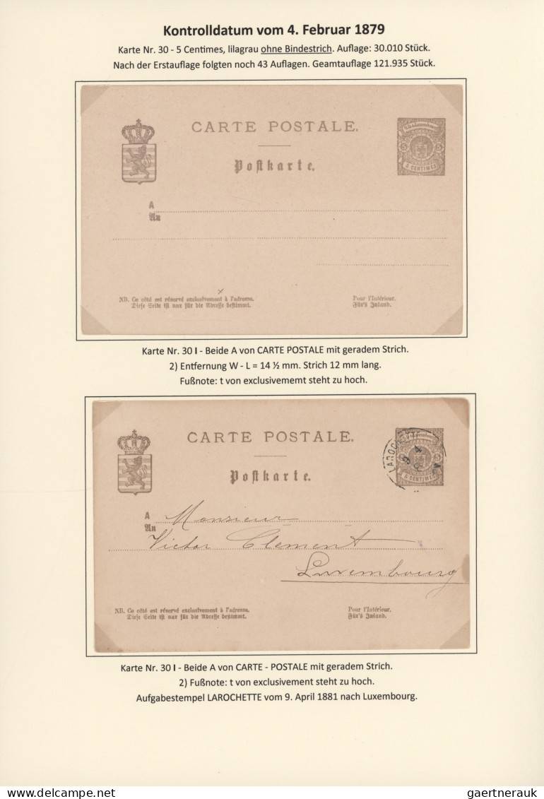 Luxembourg - Postal Stationery: 1879, Hochspezialisierte Sammlung Der Ganzsachen - Ganzsachen