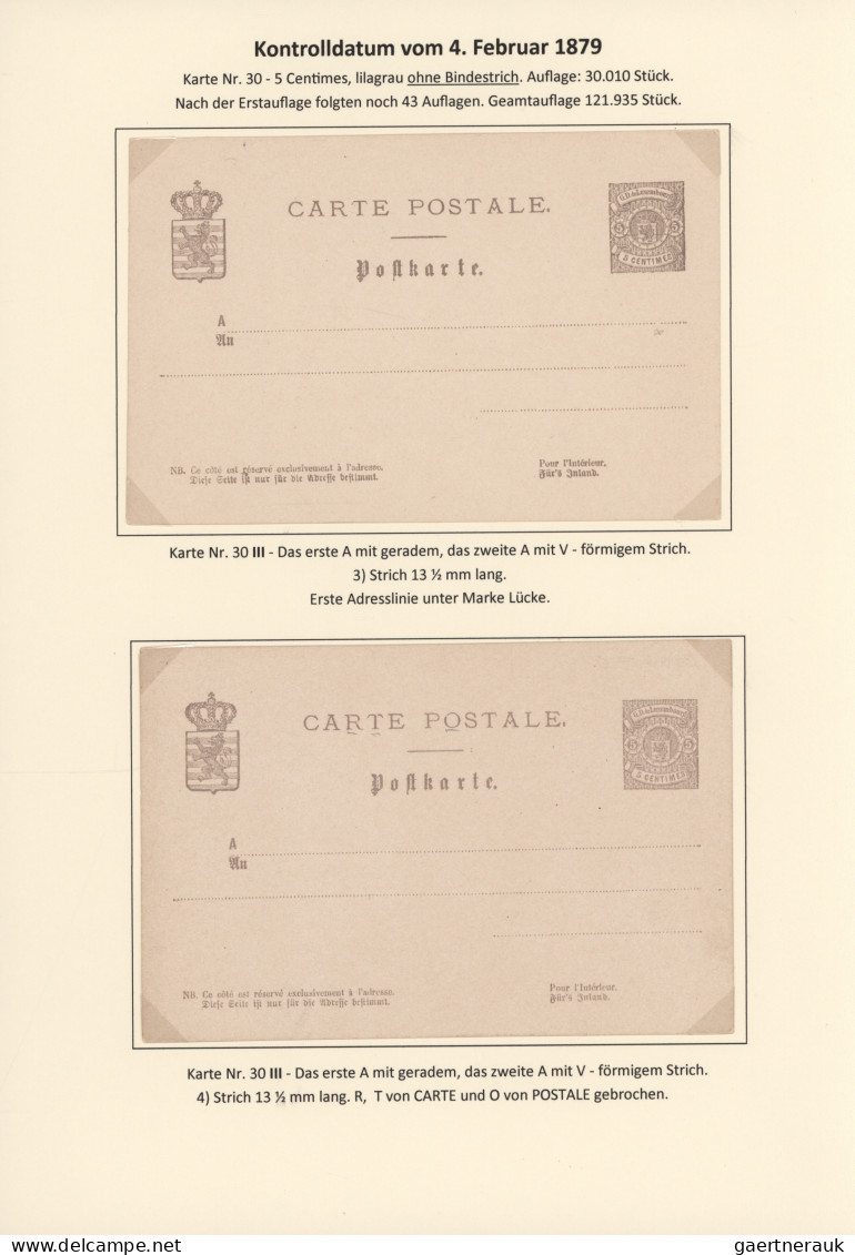 Luxembourg - Postal Stationery: 1879, Hochspezialisierte Sammlung Der Ganzsachen - Stamped Stationery