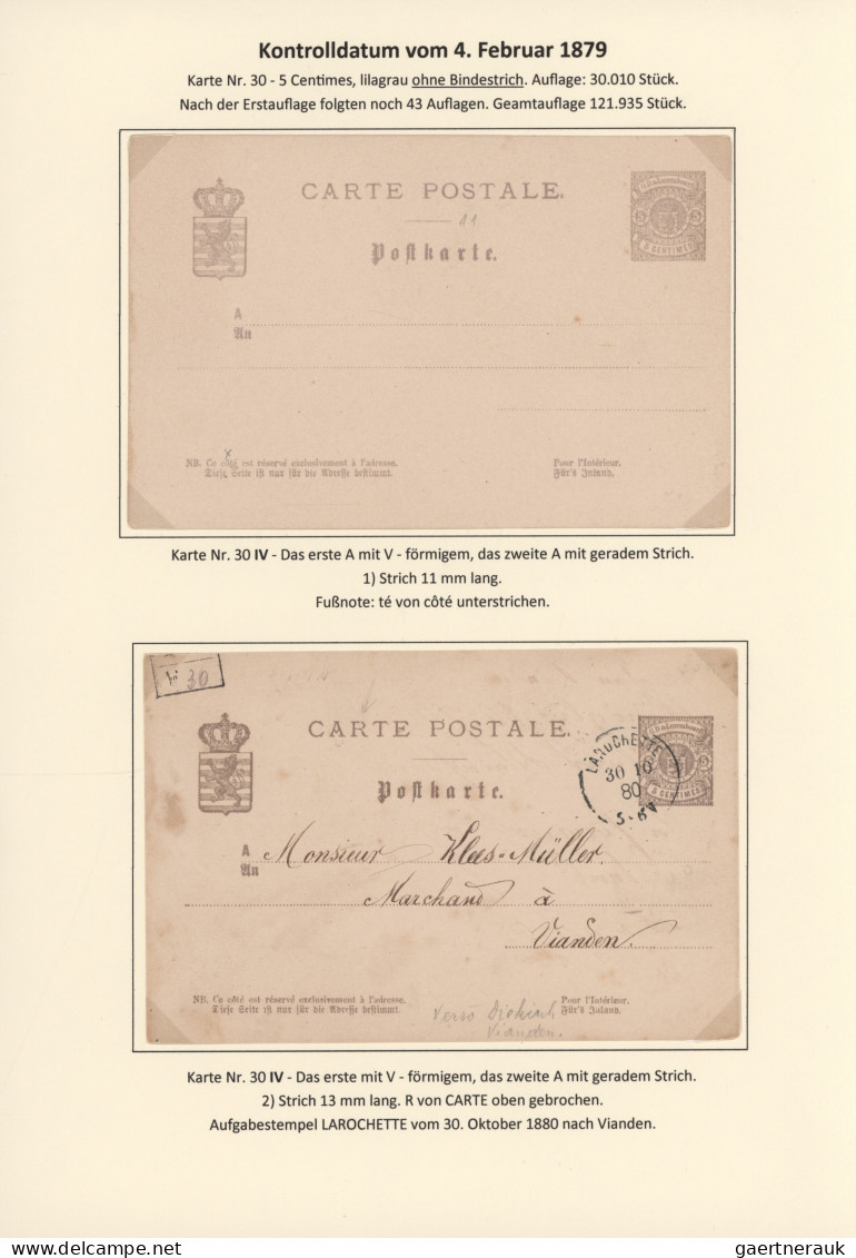 Luxembourg - Postal Stationery: 1879, Hochspezialisierte Sammlung Der Ganzsachen - Postwaardestukken