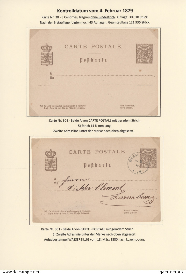 Luxembourg - Postal Stationery: 1879, hochspezialisierte Sammlung der Ganzsachen