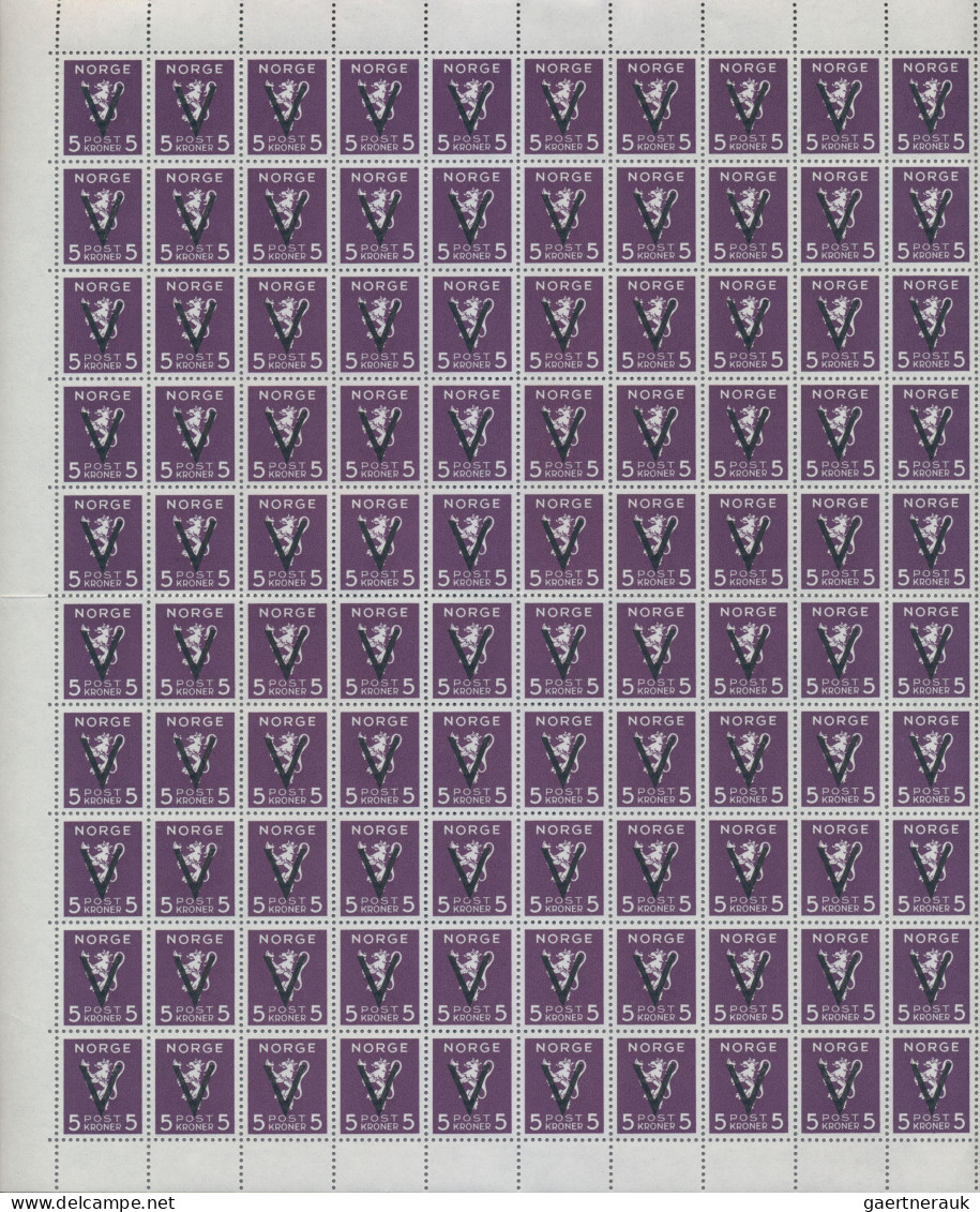 Norway: 1941, V (Victory) Issue, 50ö.-5kr. Without Watermark, Six Values In (fol - Unused Stamps