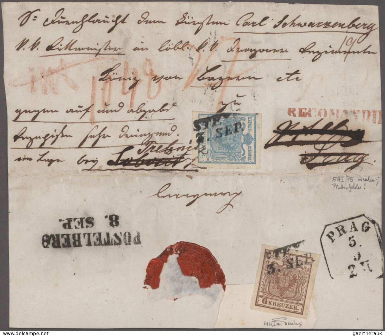 Österreich: 1850/1858 (ca), Zusammenstellung von 9 Belegen unfrankiert bzw. fran