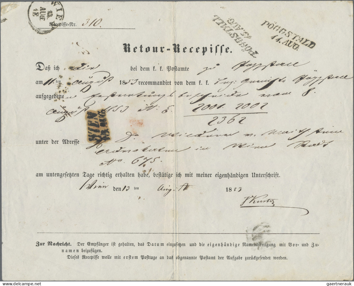 Österreich: 1851/1907, Spezial-Sammlung von 22 Retour-Recepissen, praktisch alle