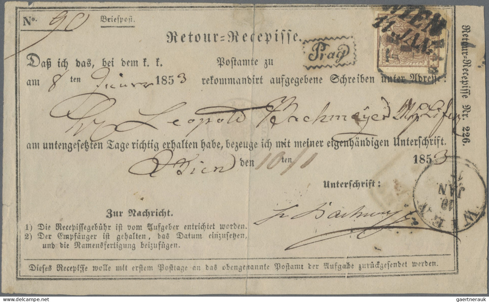 Österreich: 1851/1907, Spezial-Sammlung von 22 Retour-Recepissen, praktisch alle