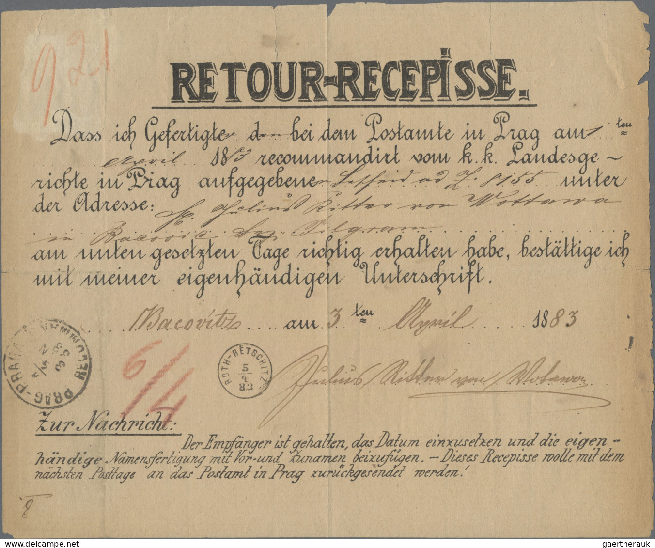 Österreich: 1851/1907, Spezial-Sammlung von 22 Retour-Recepissen, praktisch alle