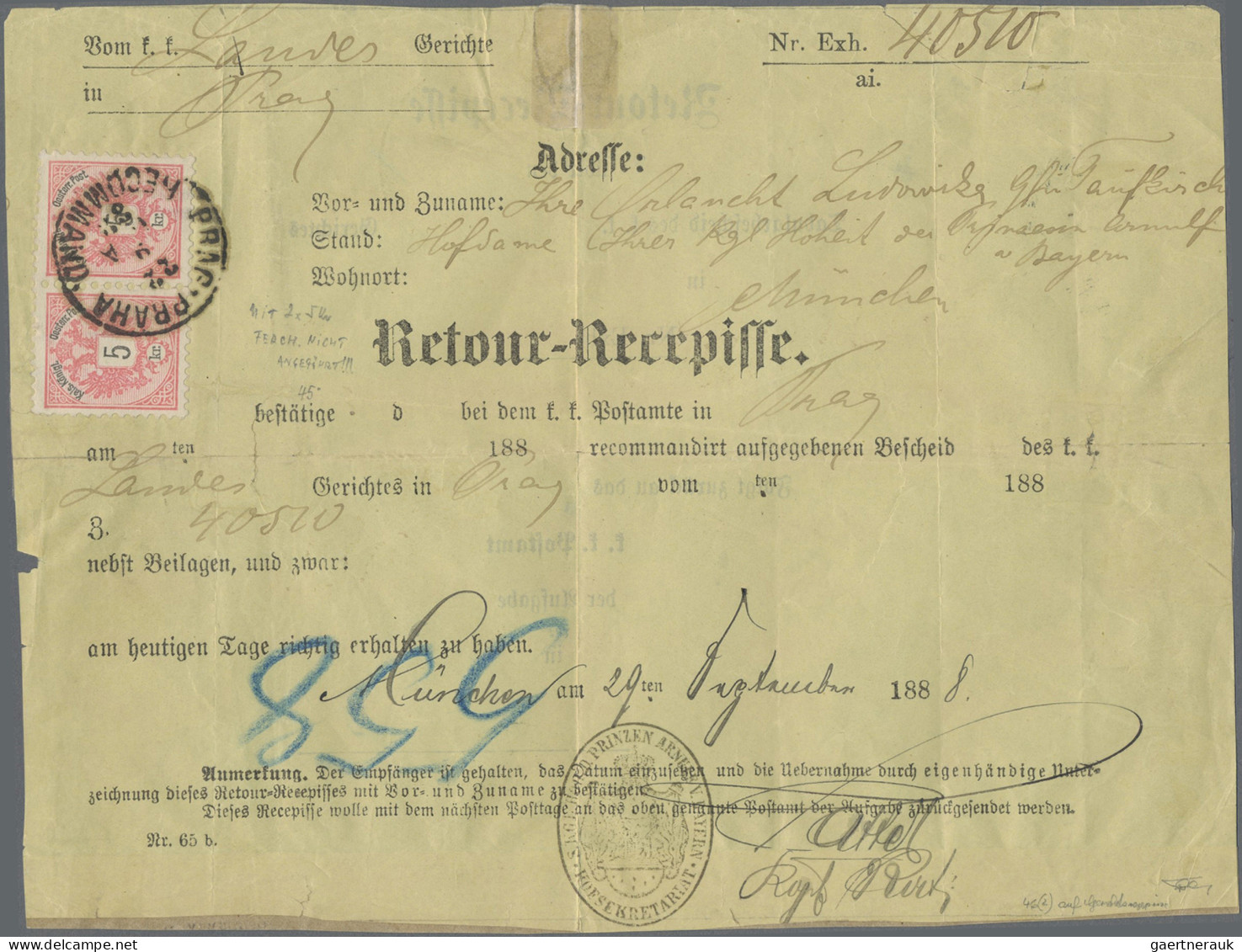 Österreich: 1851/1907, Spezial-Sammlung von 22 Retour-Recepissen, praktisch alle