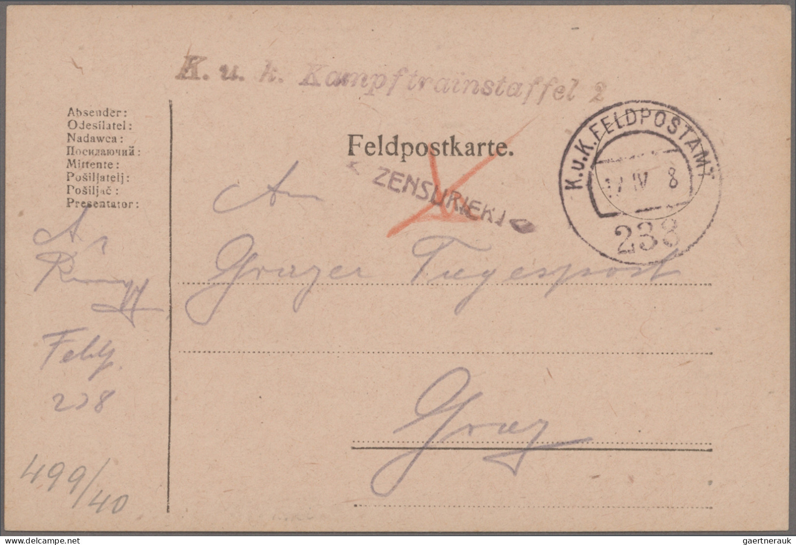 Österreich - Militärpost / Feldpost: 1914/1918, saubere Sammlung von ca. 390 Fel