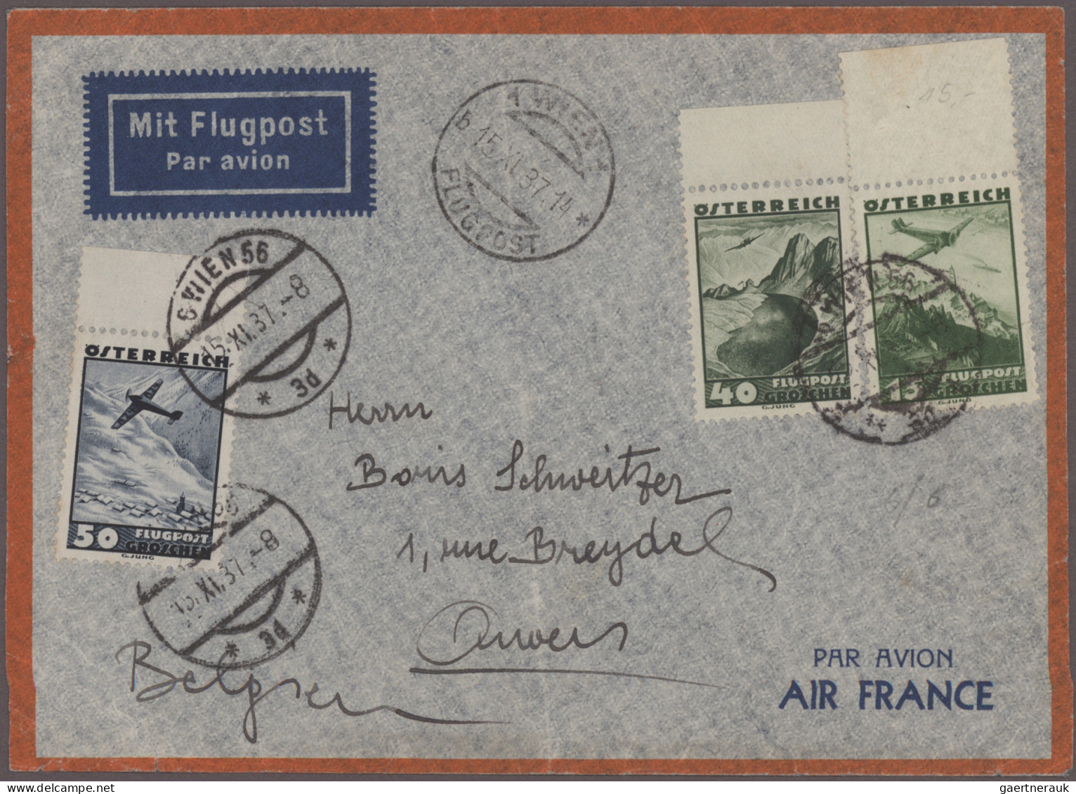 Österreich - Flugpost: 1929/1937, Partie Von Sieben Dekorativen Flugpostbriefen, - Sonstige & Ohne Zuordnung