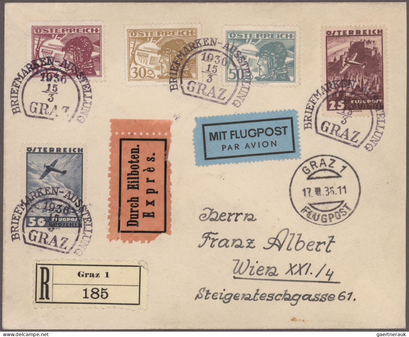 Österreich - Flugpost: 1929/1937, Partie Von Sieben Dekorativen Flugpostbriefen, - Sonstige & Ohne Zuordnung