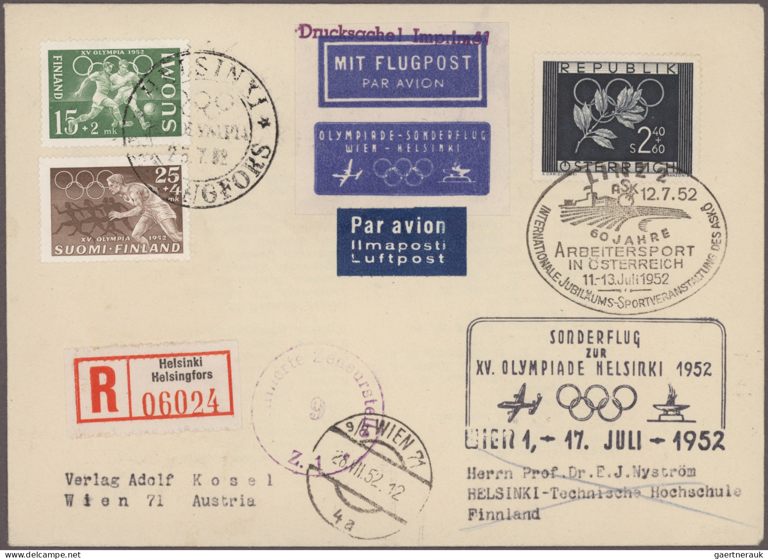 Österreich - Flugpost: 1952/1960, Partie Von Elf Belegen Mit Olympia-Bezug/Olymp - Sonstige & Ohne Zuordnung