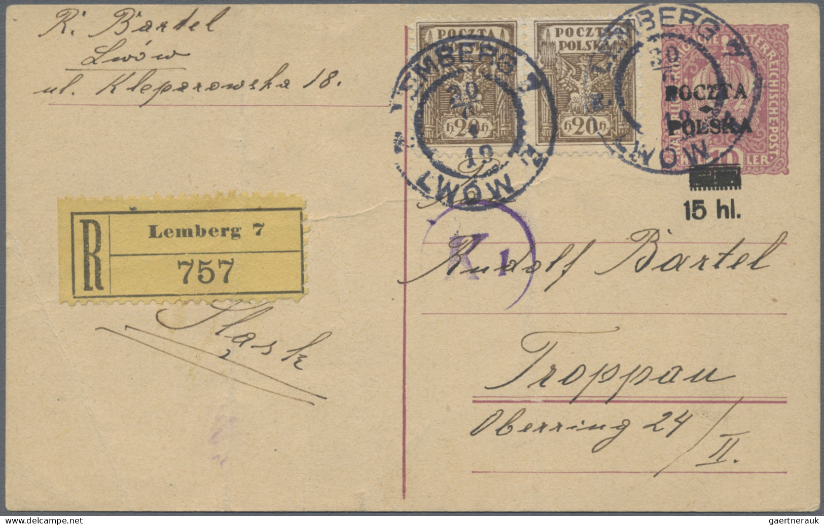 Poland: 1919/1950, Lot Of 25 Covers/cards Incl. Commercially Used (uprated) Stat - Cartas & Documentos