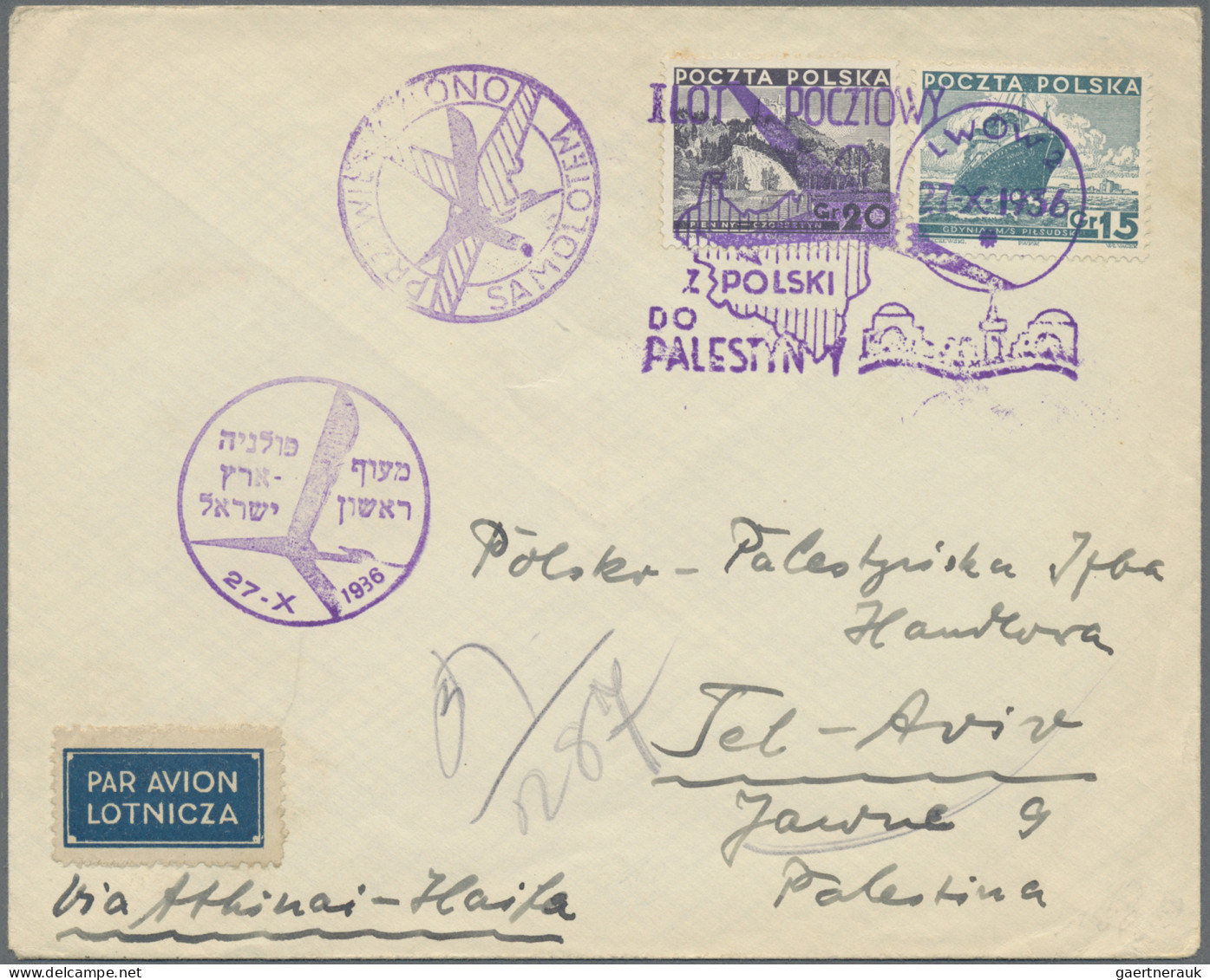 Poland: 1936/1937, Three Airmail Covers To Palestine: (1) Cover 27.X.1936 Lwow-H - Sonstige & Ohne Zuordnung