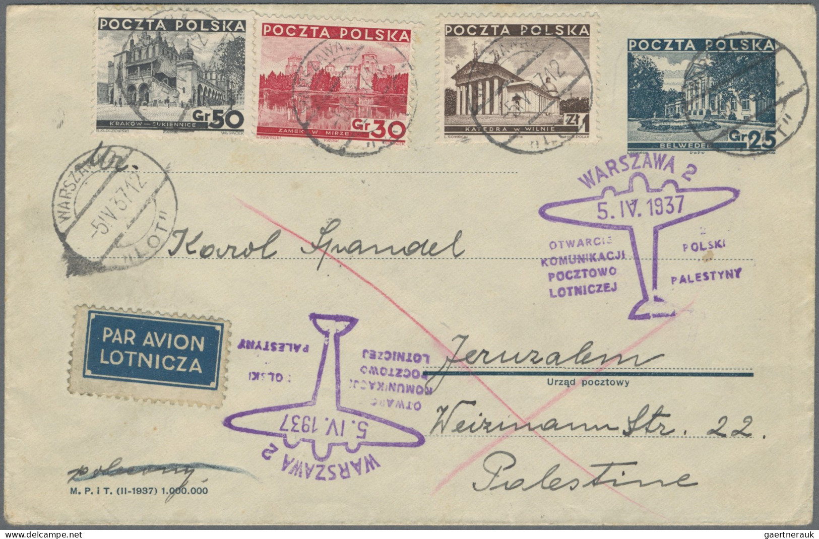 Poland: 1936/1937, Three Airmail Covers To Palestine: (1) Cover 27.X.1936 Lwow-H - Sonstige & Ohne Zuordnung