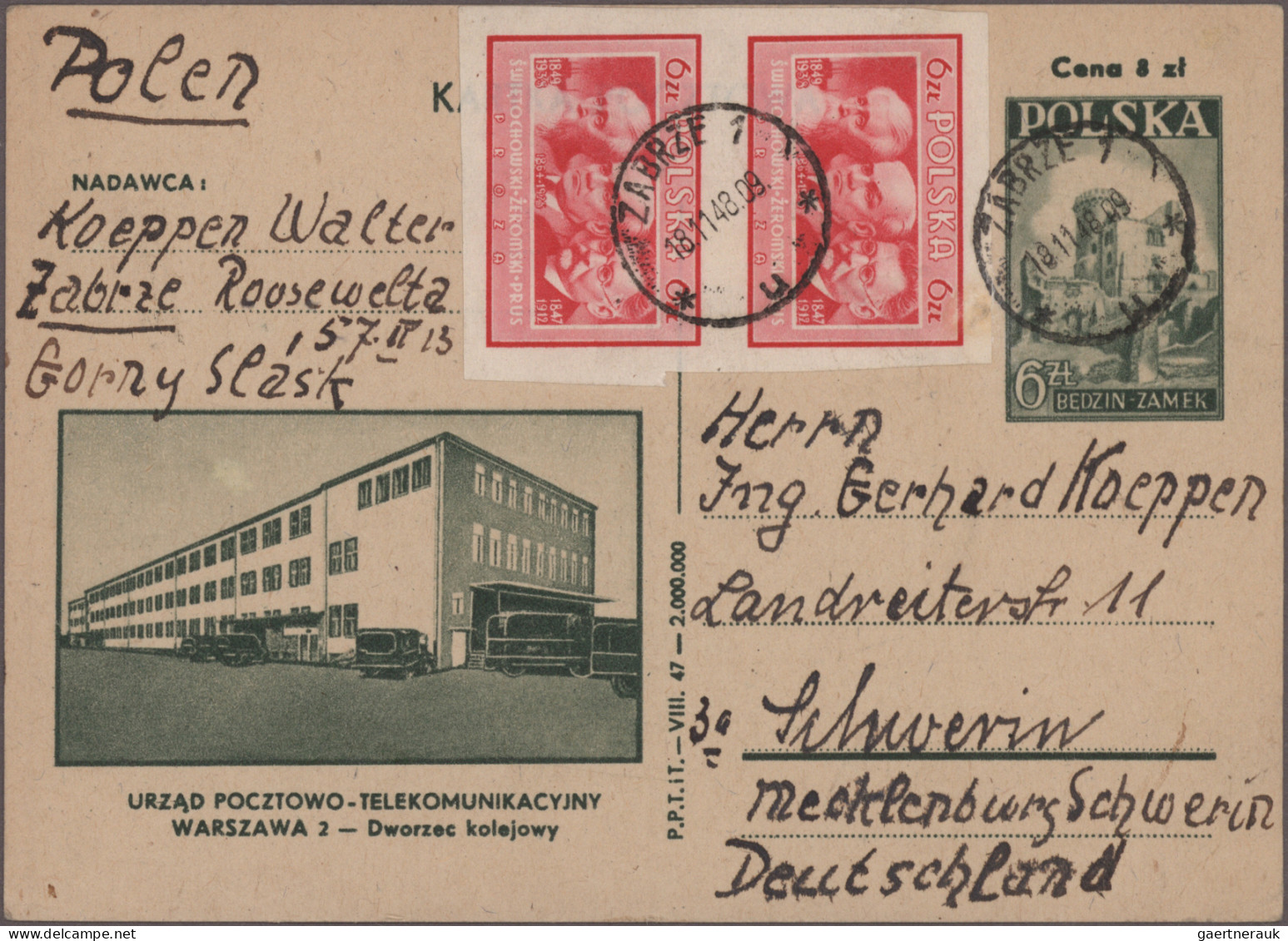 Poland: 1946/1952, Lot Of 15 Covers/cards Incl. Registered And Airmail, Commerci - Briefe U. Dokumente